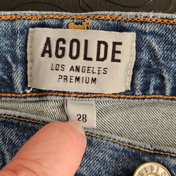 AGOLDE Distressed Skinny Blue Denim Ankle Raw Edge Jeans | Women's 28 - Picture 7 of 16